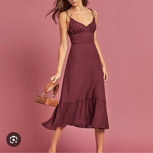 Chic Burgundy Midi Dress with Spaghetti Straps